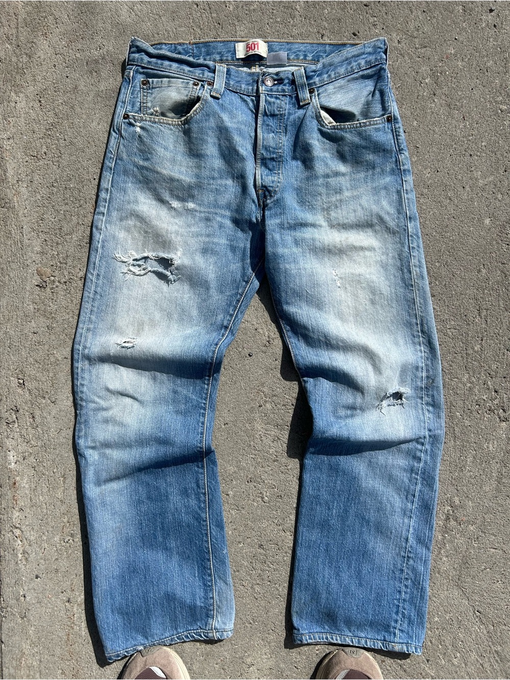 Levi's 501 Light Wash Blue Distressed Men's Jeans